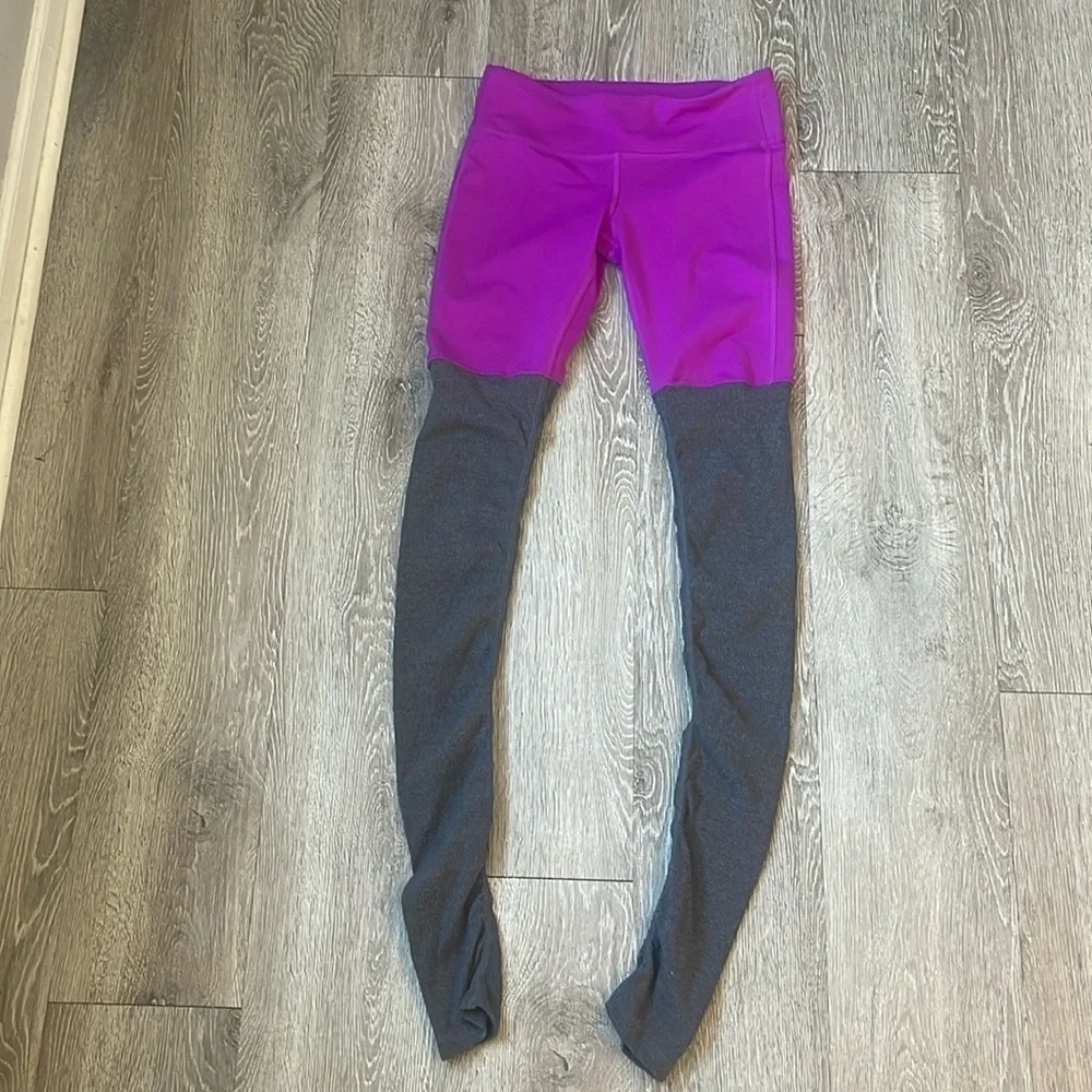 Alo Goddess Ribbed Leg Warmer Runched Yoga Leggings Purple Grey Womans Small